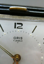 Load image into Gallery viewer, AS NEW: Vintage Early 1960s Black Leather ORIS Swiss Made Travelling Alarm Clock (original box)
