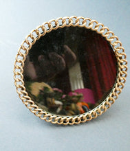 Load image into Gallery viewer, ANTIQUE 1880s Brass Chain Easel Stand Photo Frame. 3 3/4 inches diameter
