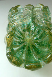 Large 1950s Barovier & Toso MURANO 'Cordonato d'Oro' Gold Leaf Glass Basket