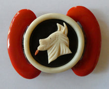 Load image into Gallery viewer, Rare Little French Art Deco 1930s BAKELITE / PHENOLIC Belt Buckle. Dog Decoration
