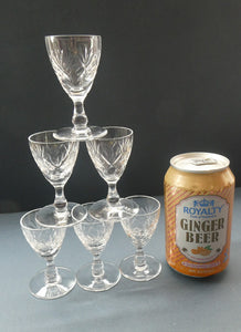 1950s Edinburgh Crystal Set of Six Tiny Liqueur Glasses. 3 inches high