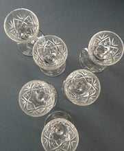 Load image into Gallery viewer, 1950s Edinburgh Crystal Set of Six Tiny Liqueur Glasses. 3 inches high
