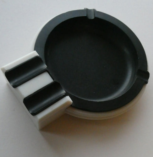 Rare Art Deco Early Black and White Plastic / Bakelite Ashtray; c 1936