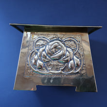 Load image into Gallery viewer, Sweet Miniature Arts &amp; Craft Brass GLASGOW SCHOOL Planter with Rose Repousee Decoration; c 1910s
