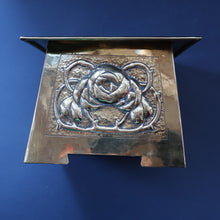 Load image into Gallery viewer, Sweet Miniature Arts &amp; Craft Brass GLASGOW SCHOOL Planter with Rose Repousee Decoration; c 1910s
