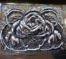 Load image into Gallery viewer, Sweet Miniature Arts &amp; Craft Brass GLASGOW SCHOOL Planter with Rose Repousee Decoration; c 1910s
