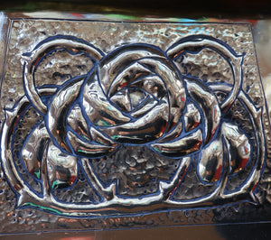 Sweet Miniature Arts & Craft Brass GLASGOW SCHOOL Planter with Rose Repousee Decoration; c 1910s