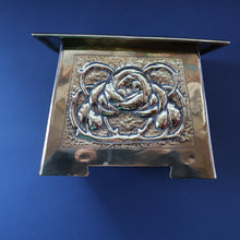 Load image into Gallery viewer, Sweet Miniature Arts &amp; Craft Brass GLASGOW SCHOOL Planter with Rose Repousee Decoration; c 1910s
