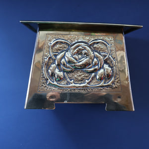 Sweet Miniature Arts & Craft Brass GLASGOW SCHOOL Planter with Rose Repousee Decoration; c 1910s