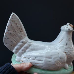 Late 19th Century Antique Victorian WHITE Staffordshire Hen on Yellow Nest