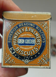 Vintage 1930s MINIATURE or SAMPLE Tin for Huntley and Palmer Biscuits. Yellow Colour