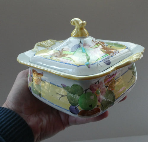 SCOTTISH POTTERY. Rare 1920s Mak Merry Hand-Painted Lidded Serving Dish. Decorated  with Fruits and Berries