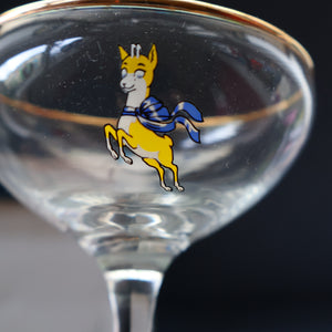 1960s Collectable BOXED SET of Six Babycham Glasses with Yellow Deer Motif