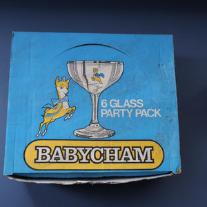 1960s Collectable BOXED SET of Six Babycham Glasses with Yellow Deer Motif