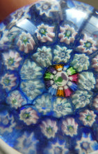 Load image into Gallery viewer, SCOTTISH GLASS. Vintage JOHN DEACONS Perfume Bottle Blue with Millefiori Canes. Thistle Canes
