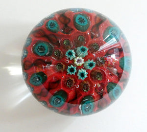 Beautiful 1950s VASART Paperweight with 9 Twisted Spokes; with a red ground