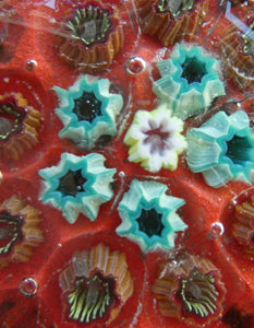 Beautiful 1950s VASART Paperweight with 9 Twisted Spokes; with a red ground