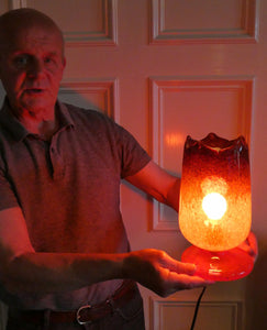 1950s Scottish VASART Glass Tulip Lamp in Swirly Scarlet Red and Black Shades. WORKING