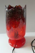 Load image into Gallery viewer, 1950s Scottish VASART Glass Tulip Lamp in Swirly Scarlet Red and Black Shades. WORKING
