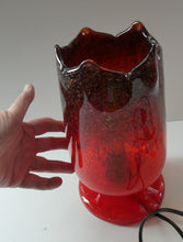 Load image into Gallery viewer, 1950s Scottish VASART Glass Tulip Lamp in Swirly Scarlet Red and Black Shades. WORKING
