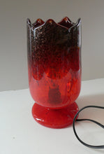 Load image into Gallery viewer, 1950s Scottish VASART Glass Tulip Lamp in Swirly Scarlet Red and Black Shades. WORKING
