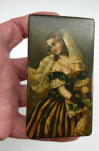 Load image into Gallery viewer, Early 19th Century Antique Snuff Box with Painted Lid Showing a Lady in Fancy Costume
