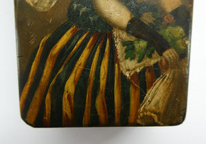 Early 19th Century Antique Snuff Box with Painted Lid Showing a Lady in Fancy Costume