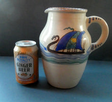 Load image into Gallery viewer, Vintage HONITON POTTERY Stoneware Jug with Hand Painted Viking Galleon Design on Each Side
