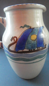 Vintage HONITON POTTERY Stoneware Jug with Hand Painted Viking Galleon Design on Each Side