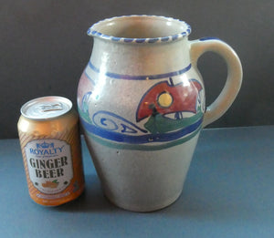 Vintage HONITON POTTERY Stoneware Jug with Hand Painted Viking Galleon Design Around the Top