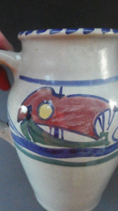 Vintage HONITON POTTERY Stoneware Jug with Hand Painted Viking Galleon Design Around the Top