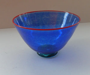 SCANDINAVIAN Art Glass: Large Blue Bowl by Helena Gibson & Two Smaller Ones by Abel Sawe