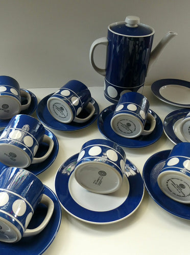 Vintage 1960s Coffee Set CORNISHWARE TG Green Jersey Blue Design by Judith Onions