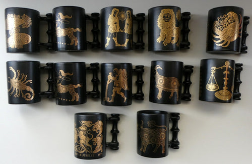 JOB LOT: Early 1970s PORTMEIRION Large ZODIAC Mugs designed by John Cuffley. 12 in Total