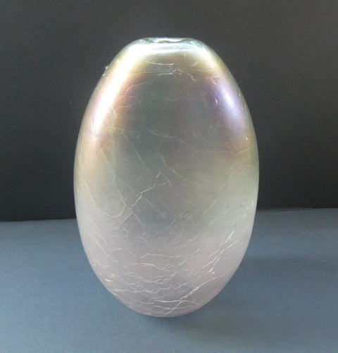 1983 John Ditchfield Iridescent Glasform Crackle Glass Vase