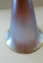 Load image into Gallery viewer, German WMF &quot;Myra Kristal&quot; Glass Trumpet Shape Vase with Stunning Blue and Gold Iridescent Lustres
