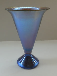 German WMF "Myra Kristal" Glass Trumpet Shape Vase with Stunning Blue and Gold Iridescent Lustres