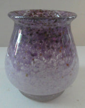 Load image into Gallery viewer, SCOTTISH GLASS. MONART Scottish Art Glass Vase. Bulbous Vase with Rim Shape RA. Pink with Lilac and Purple Rim &amp; Gold Aventurine. 4 3/4 inches high
