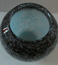 Load image into Gallery viewer, SCOTTISH GLASS. MONART Scottish Art Glass Vase. Bulbous Shape (A). Mottled Lilac Grey-Blue with Black Flecks &amp; Gold Aventurine at the Rim. 5 inches high
