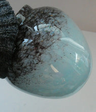 Load image into Gallery viewer, SCOTTISH GLASS. MONART Scottish Art Glass Vase. Bulbous Shape (A). Mottled Lilac Grey-Blue with Black Flecks &amp; Gold Aventurine at the Rim. 5 inches high
