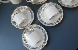 Stylish 1970s SUSIE COOPER for WEDGWOOD. Complete Bone China Coffee Set. COLOSSEUM Pattern