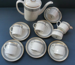 Stylish 1970s SUSIE COOPER for WEDGWOOD. Complete Bone China Coffee Set. COLOSSEUM Pattern