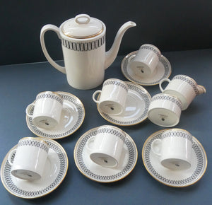 Stylish 1970s SUSIE COOPER for WEDGWOOD. Complete Bone China Coffee Set. COLOSSEUM Pattern