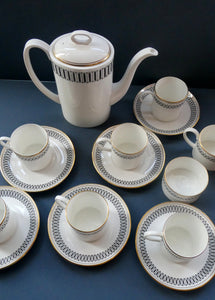 Stylish 1970s SUSIE COOPER for WEDGWOOD. Complete Bone China Coffee Set. COLOSSEUM Pattern