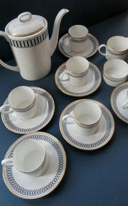 Stylish 1970s SUSIE COOPER for WEDGWOOD. Complete Bone China Coffee Set. COLOSSEUM Pattern