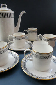 Stylish 1970s SUSIE COOPER for WEDGWOOD. Complete Bone China Coffee Set. COLOSSEUM Pattern