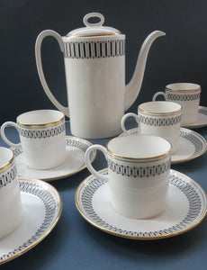 Stylish 1970s SUSIE COOPER for WEDGWOOD. Complete Bone China Coffee Set. COLOSSEUM Pattern