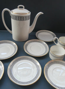 Stylish 1970s SUSIE COOPER for WEDGWOOD. Complete Bone China Coffee Set. COLOSSEUM Pattern