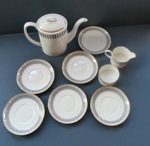 Stylish 1970s SUSIE COOPER for WEDGWOOD. Complete Bone China Coffee Set. COLOSSEUM Pattern