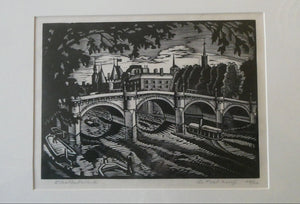 Ethelbert White (1891-1972). Wood Engraving of the Pont Neuf, Paris (c 1925). Signed in Pencil